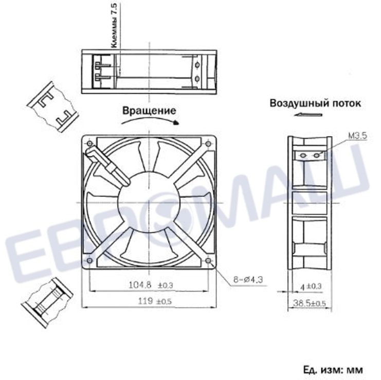 Габаритные размеры вентилятора PY-1238H240S