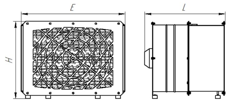 Габаритные размеры обдуваемых электрокалориферов ЭКО от ЕВРОМАШ