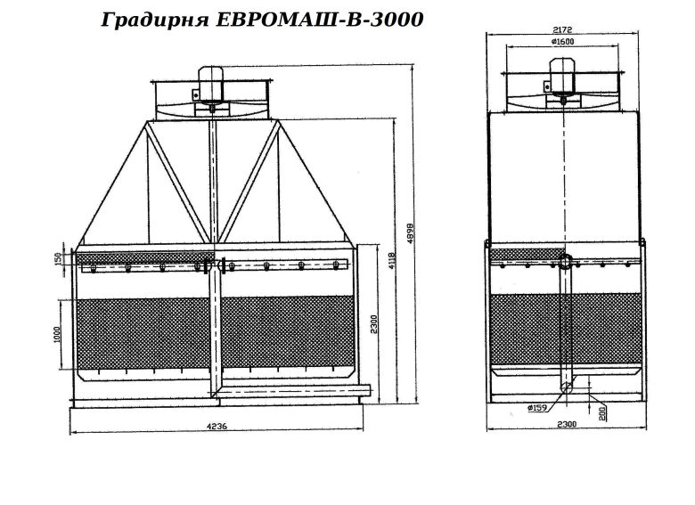Градирня ЕВРОМАШ-В-3000. Габаритные размеры