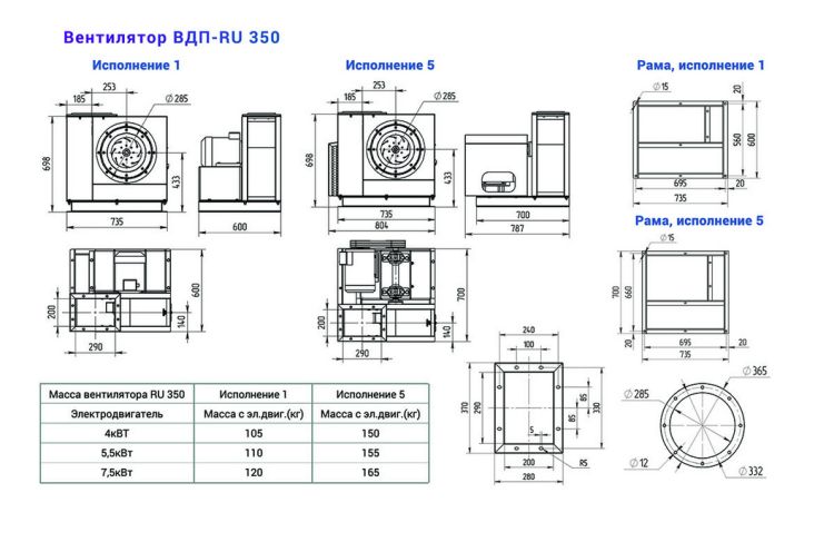 Габаритные размеры модели ВДП-RU 350