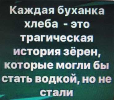 Каждая буханка хлеба – это трагическая история зёрен, которые могли бы стать водкой, но не стали…