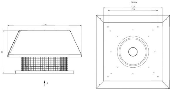 Габаритные размеры крышных вентиляторов ARF